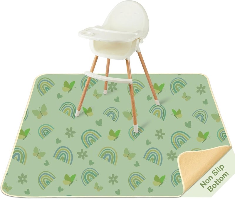 BeBeJoJo Splat Mat for Under High Chair 42 x 42 Inch Waterproof Baby Splash Mat with Non Slip Bottom Reusable Portable Highchair Mat for Floor Food Catcher for High Chair, Green Rainbow - Image 1
